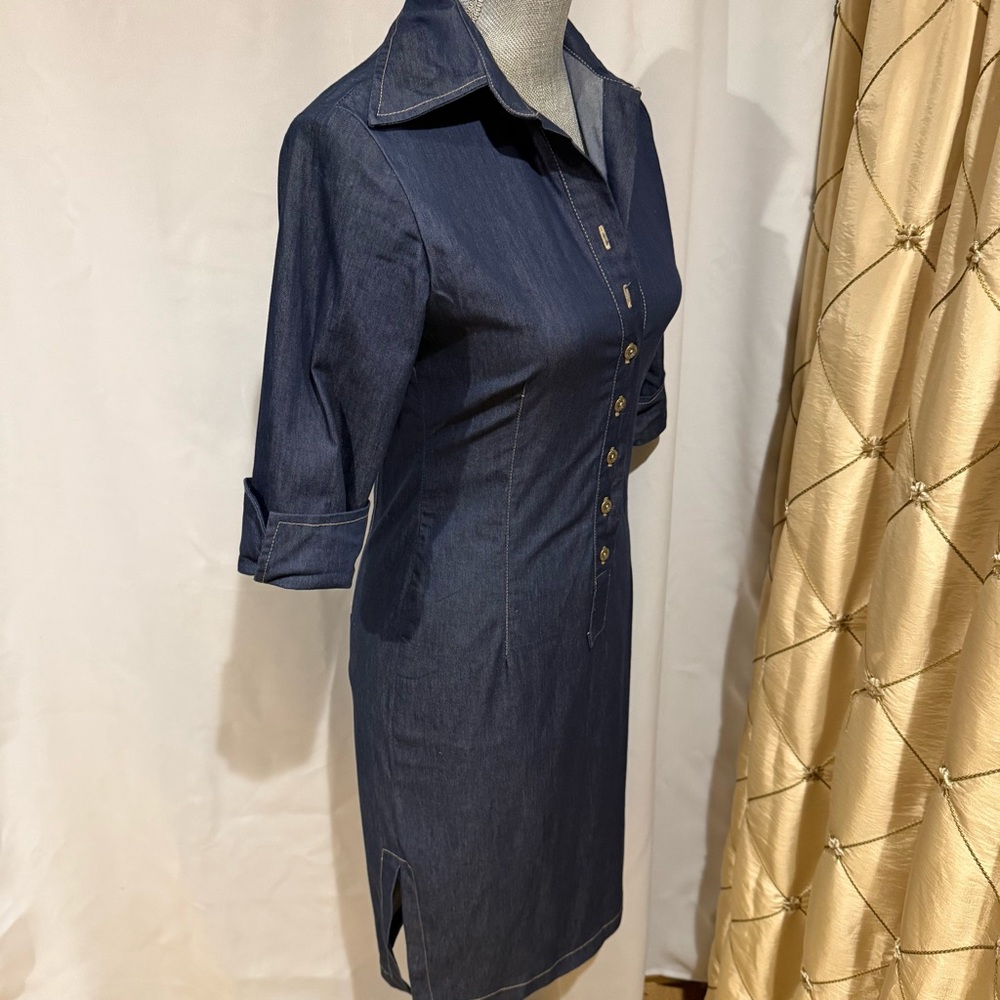 Demin Dress With Button Up Front And Side Slits - image 4